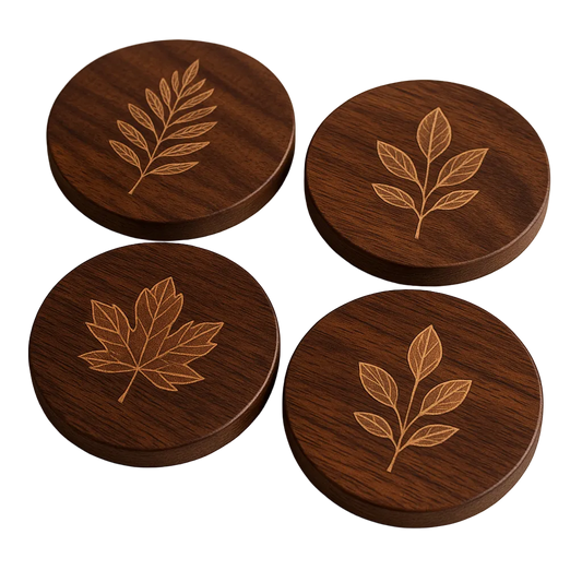 Handcrafted wooden botanical line coasters set