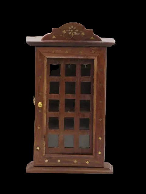 Wooden key holder cabinet with glass door
