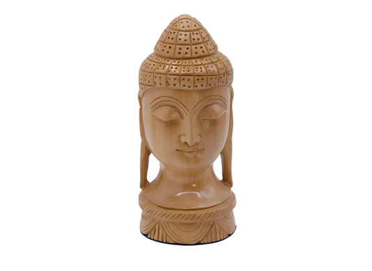 Handcarved wooden buddha head decorative sculpture