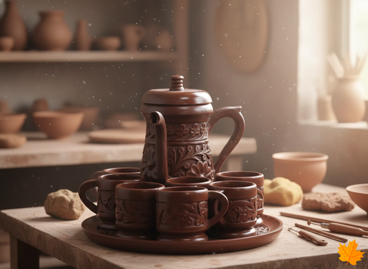 Carved Kashmiri Tea Set