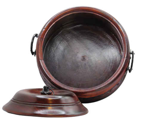 Handcrafted wooden chapati storage container with lid