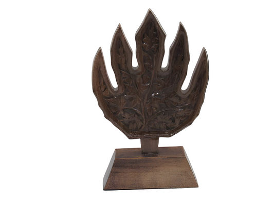 Handcarved wooden decorative sculpture with chinar leaf design