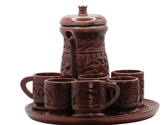 Handcrafted wooden Kashmiri carved tea set
