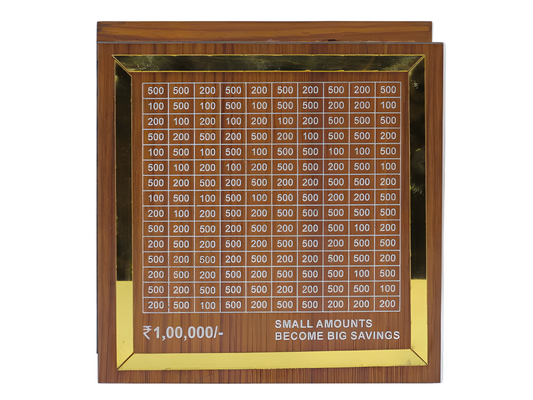 Handcrafted wooden savings tracker board for one lakh goal