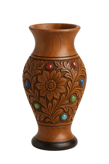 Handcrafted wooden decorative flower pot vase