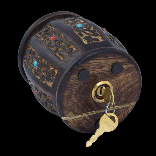 Handcrafted wooden barrel shape money bank