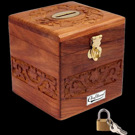 Handcrafted wooden money bank