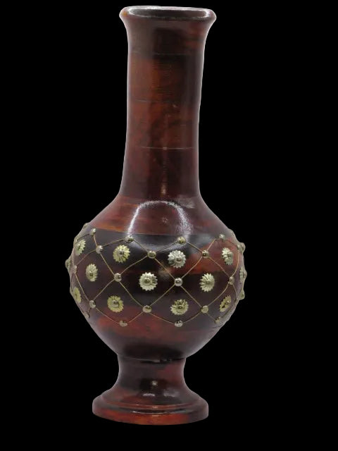 Decorative vase with brown body and green floral patterns 
