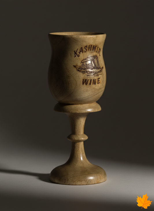 Handcrafted walnut wood Kashmiri Wine Goblet – Shikara Engraving for home decor and gifting.