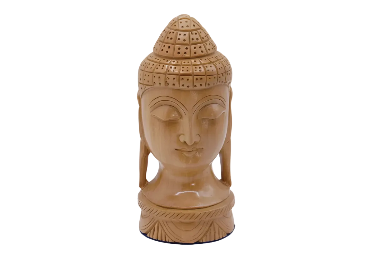 Handcarved wooden buddha head decorative sculpture