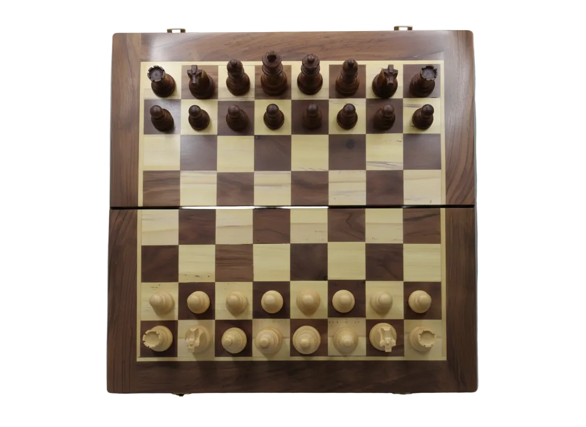 Handcrafted foldable wooden chess set with Kashmiri carving