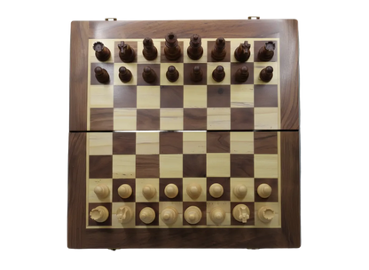 Handcrafted foldable wooden chess set with Kashmiri carving