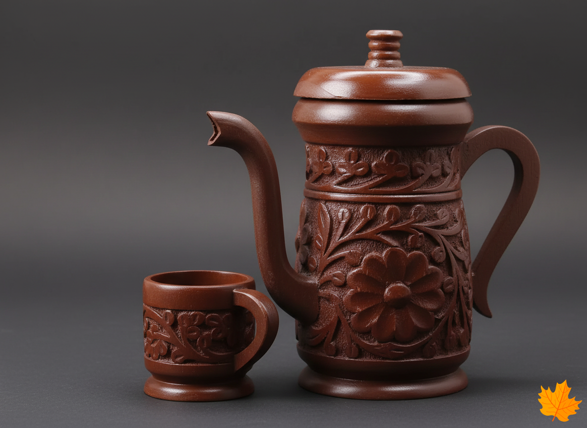 Carved Kashmiri Tea Set