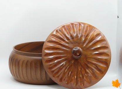 Premium Kashmiri Walnut Wood Brown ceramic jar with lid on a white background