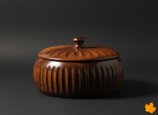 Handcrafted walnut wood chapati box with floral carved lid