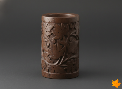 Carved Cylindrical Decorative Pot
