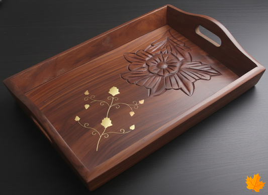 Floral Brass Inlay Serving Tray