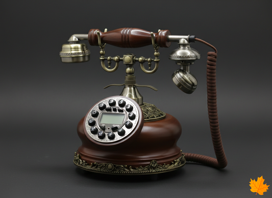 Handcrafted walnut wood Vintage Brass Rotary Telephone for home decor and gifting.