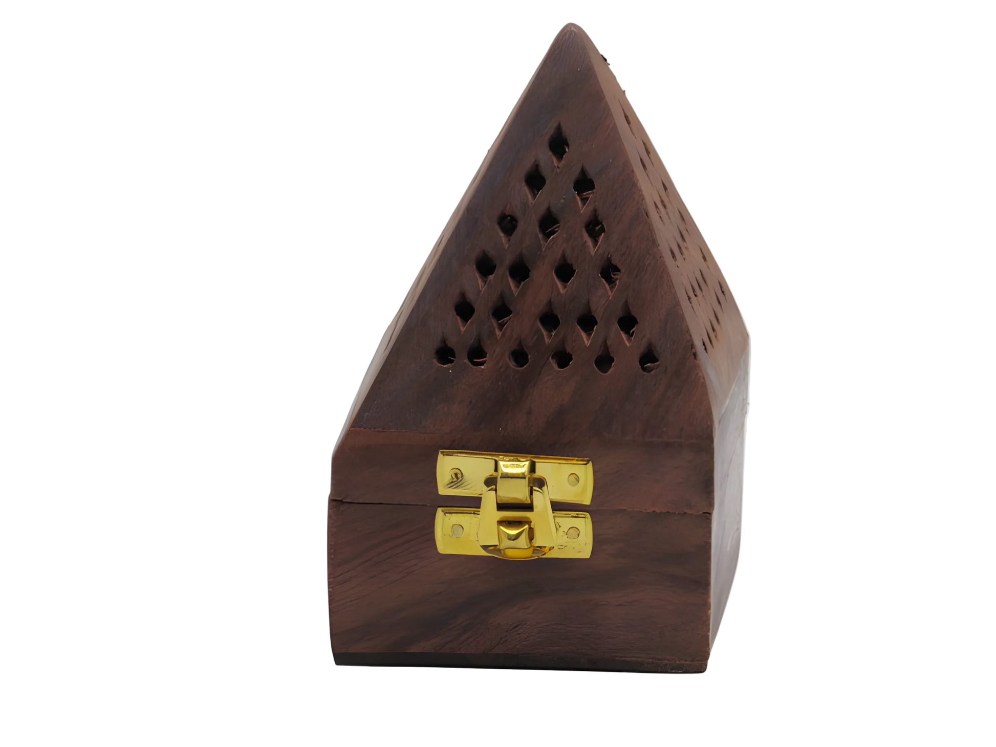 Handcrafted wooden pyramid incense burner storage box