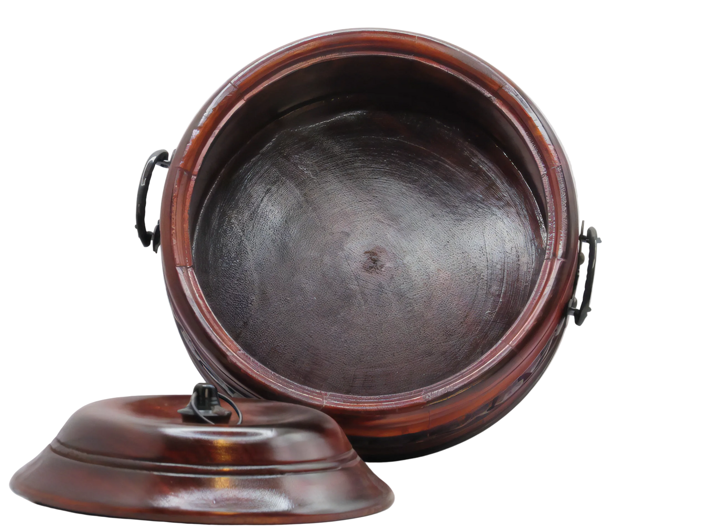 Handcrafted wooden chapati storage container with lid