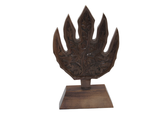Handcarved wooden decorative sculpture with chinar leaf design
