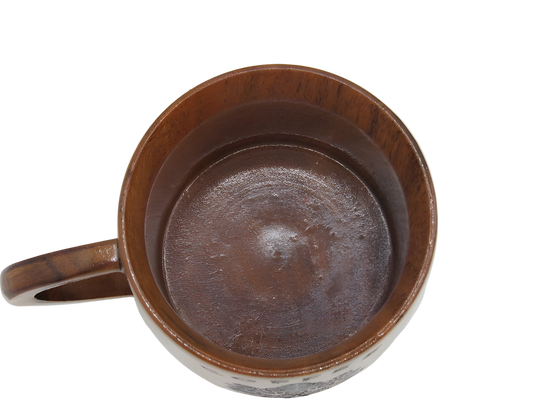 Handcrafted wooden coffee mug with chinar leaf motif