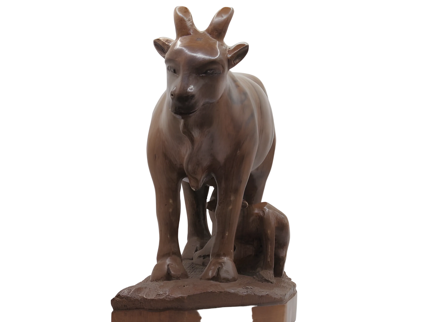 Handcarved wooden cow and calf decorative sculpture