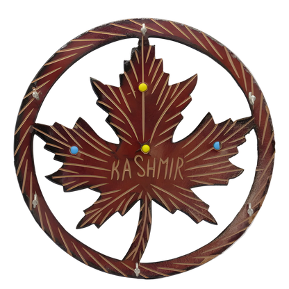 Handcrafted wooden round key hanger with chinar leaf motif