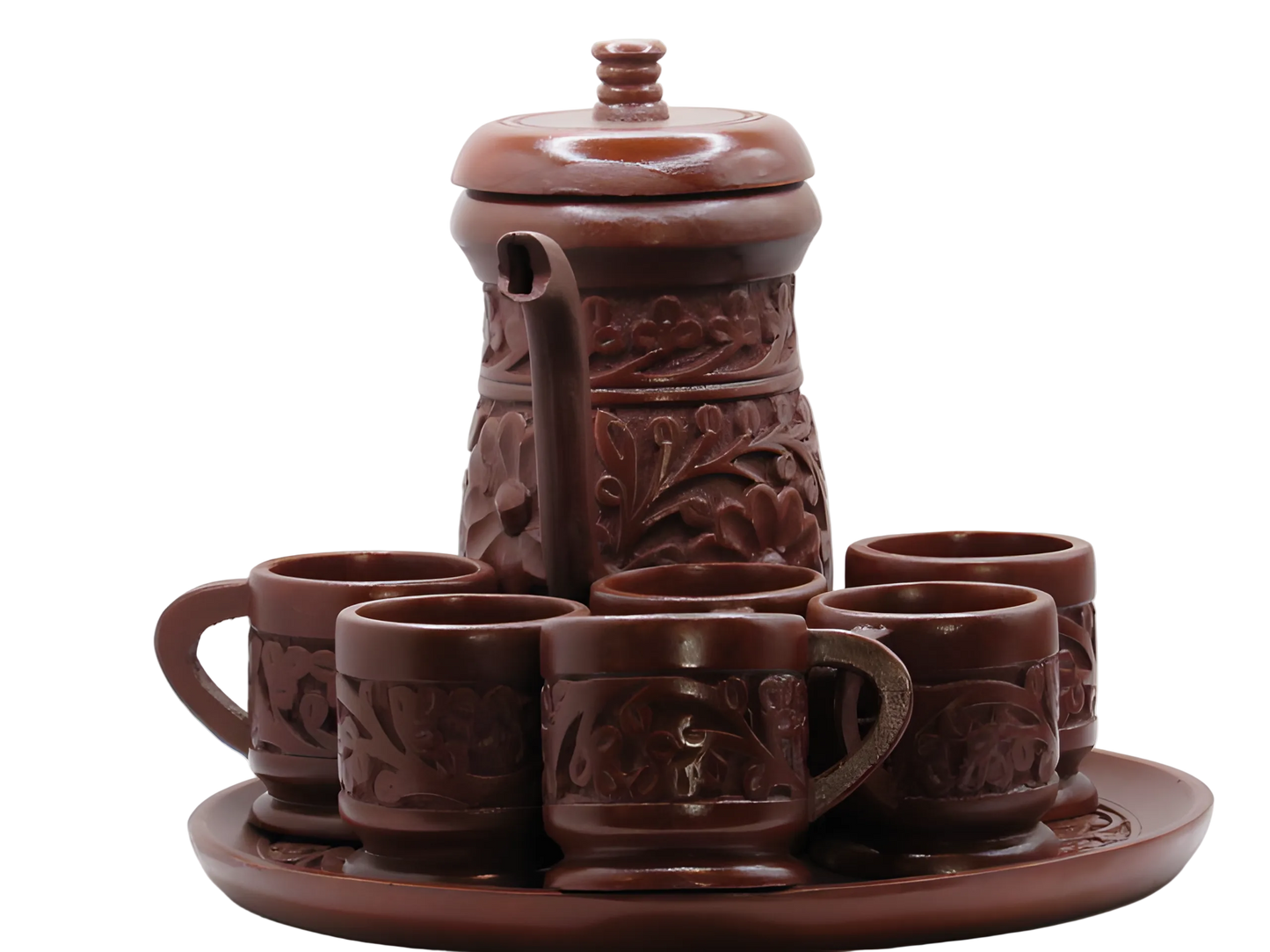 Handcrafted wooden Kashmiri carved tea set