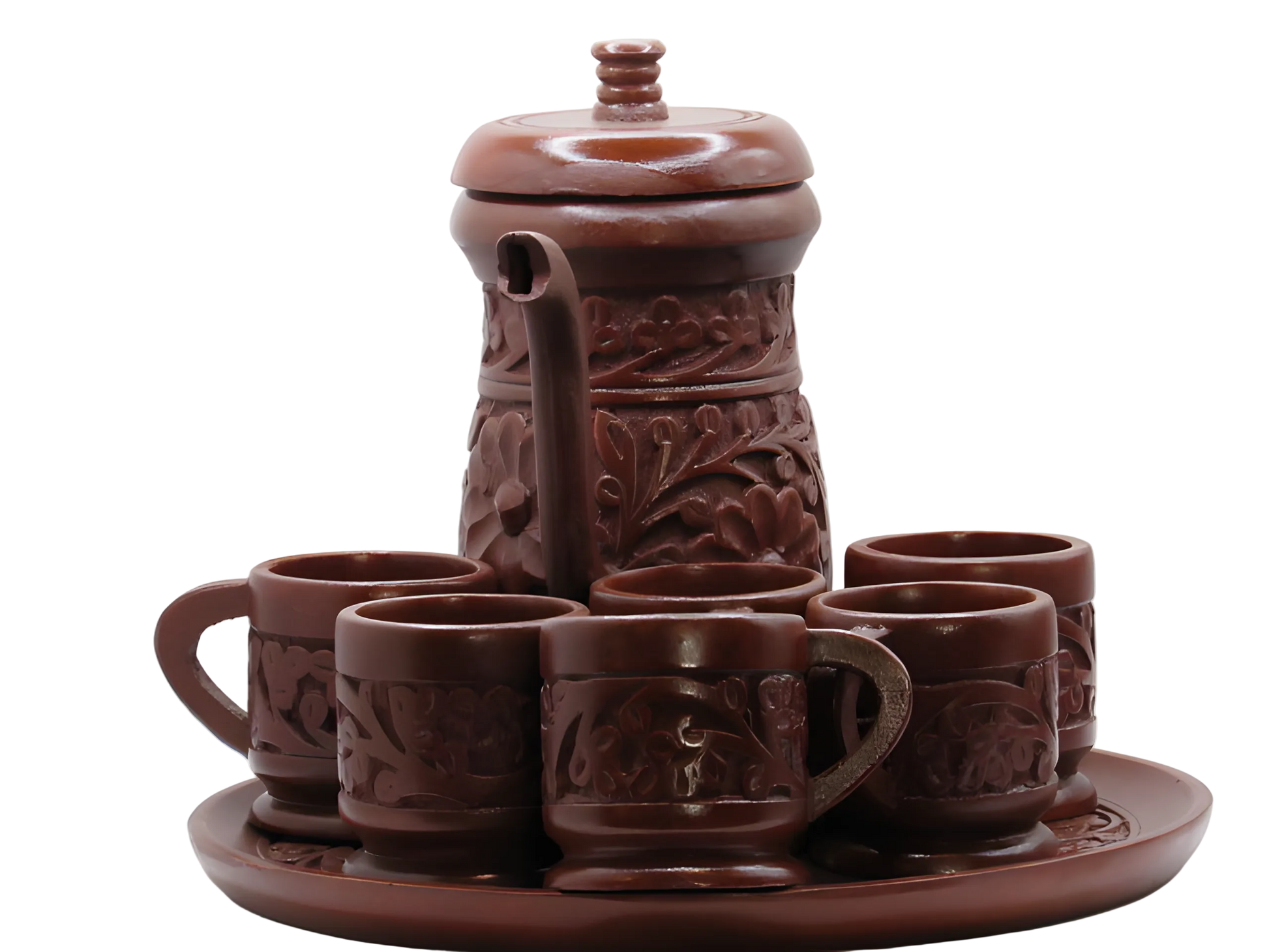 Handcrafted wooden Kashmiri carved tea set