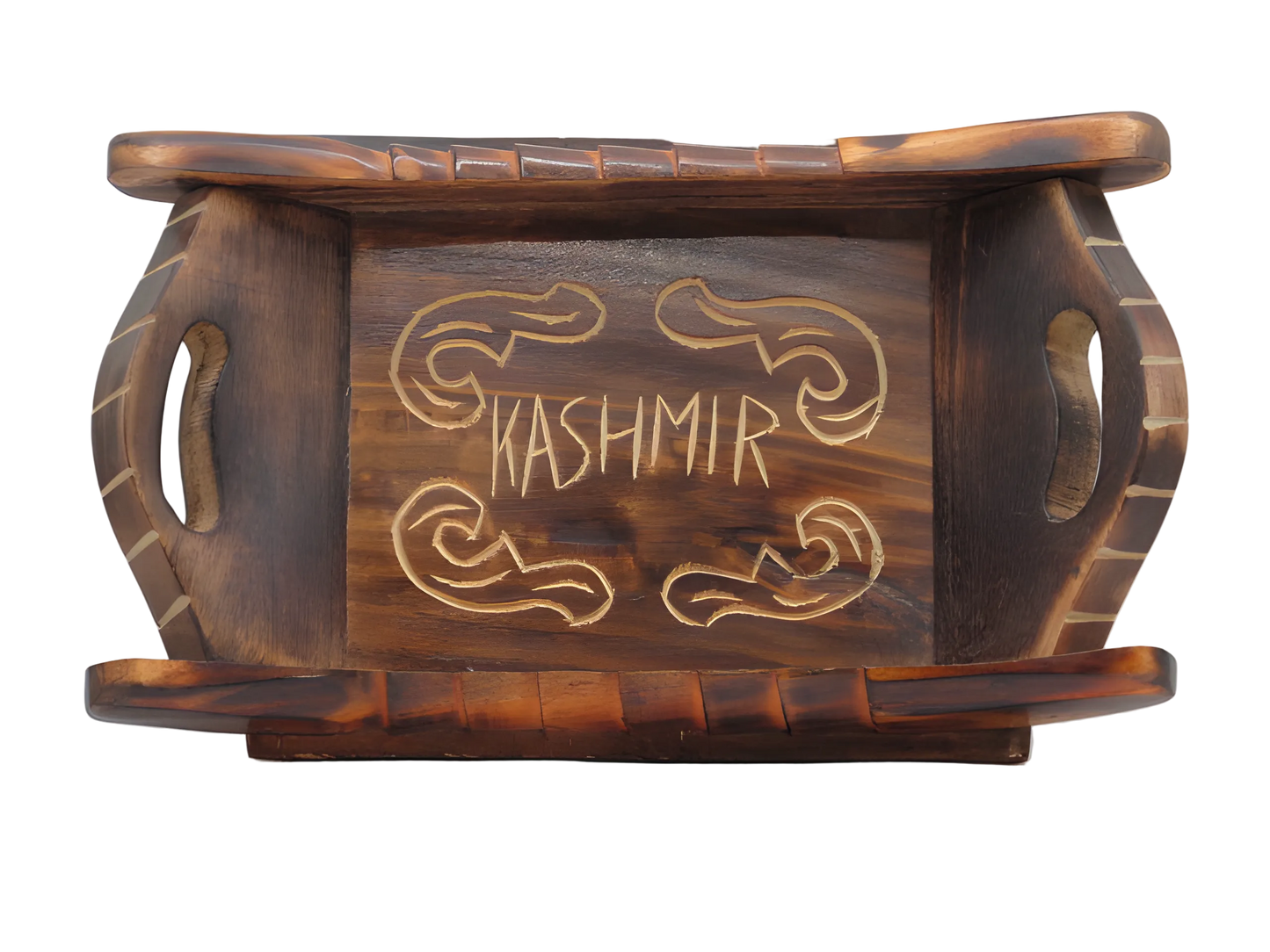 Handcrafted wooden serving tray with Kashmir motif