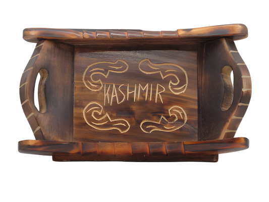 Handcrafted wooden serving tray with Kashmir motif