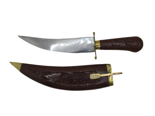 Handcrafted wooden carved knife with decorative sheath