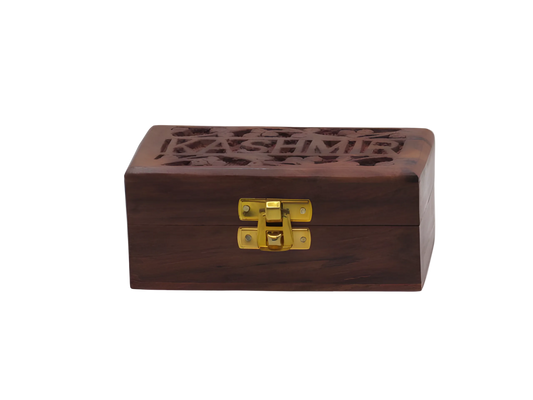 Handcrafted wooden jewelry storage box with Kashmir motif
