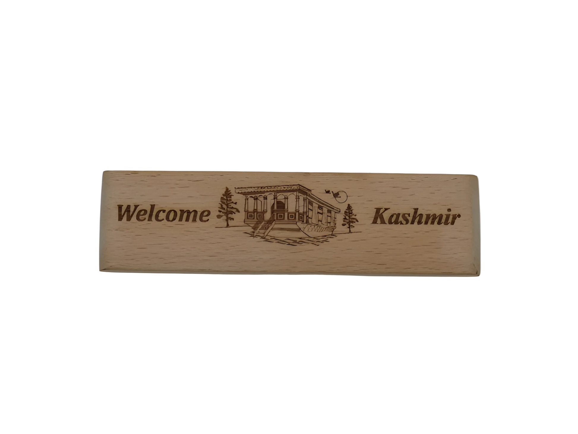 Wooden plaque with engraved text and design