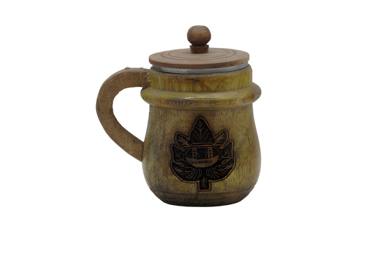 Handcrafted wooden lidded mug with chinar motif