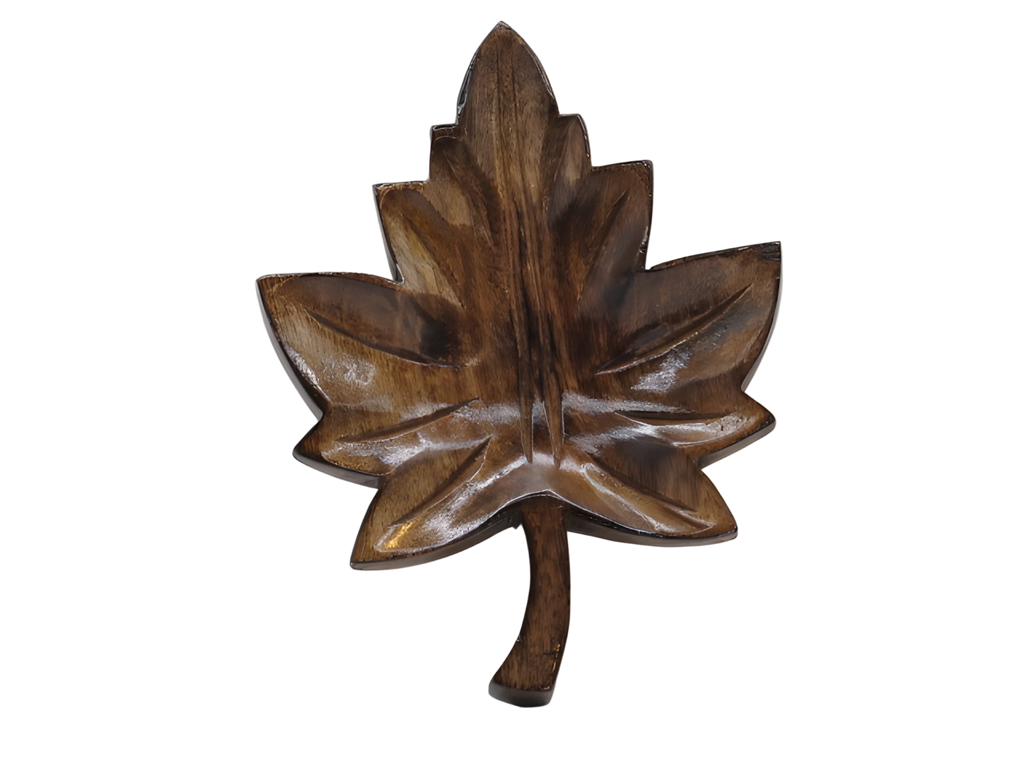 Handcrafted wooden decorative accent with chinar leaf motif