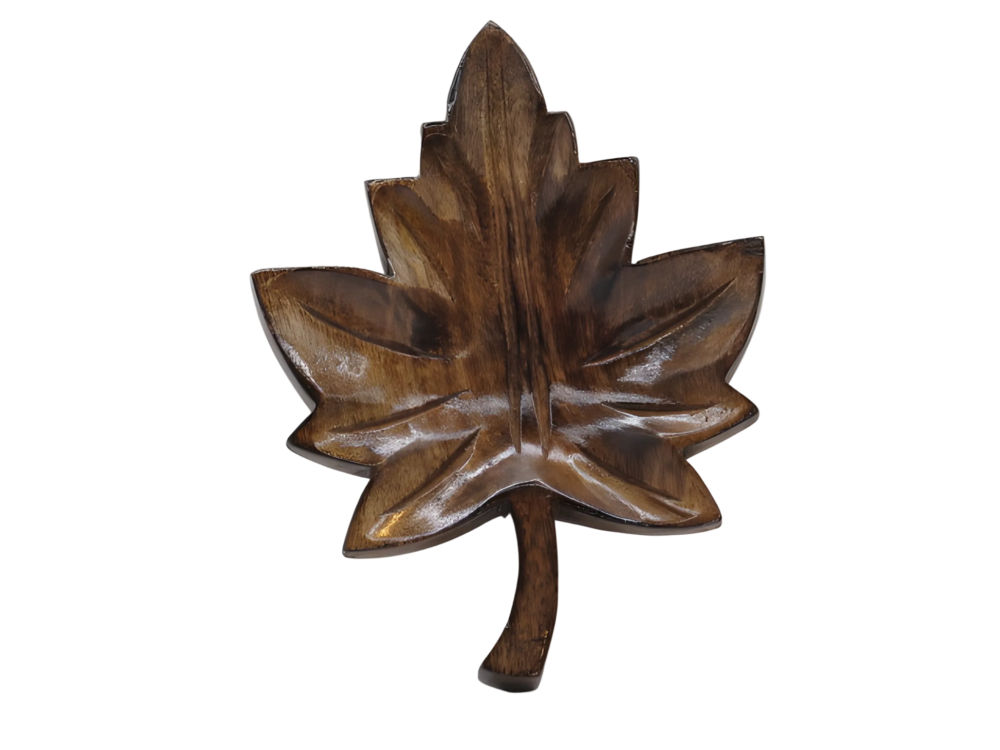 Handcrafted wooden decorative accent with chinar leaf motif