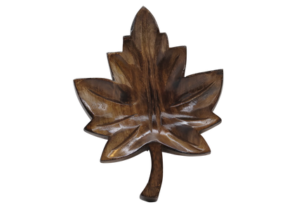 Handcrafted wooden decorative accent with chinar leaf motif