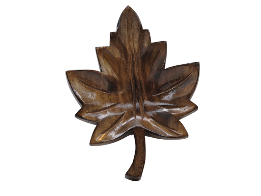 Handcrafted wooden decorative accent with chinar leaf motif