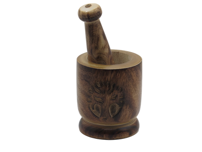 Handcrafted wooden mortar pestle with chinar leaf motif