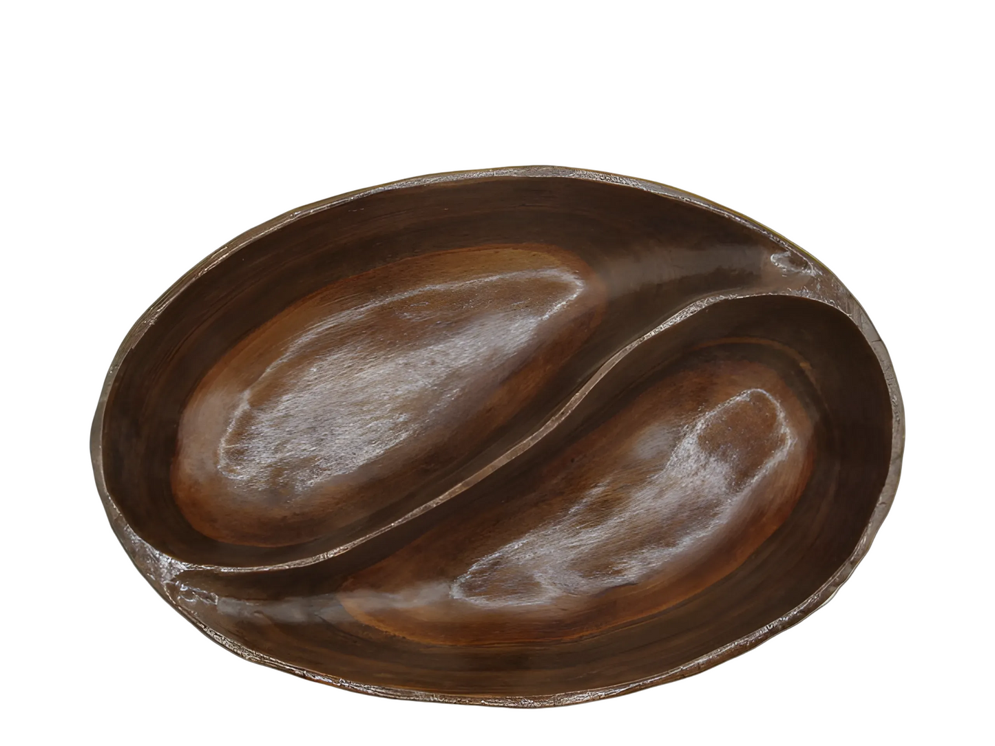 Handcrafted wooden serving platter with two sections