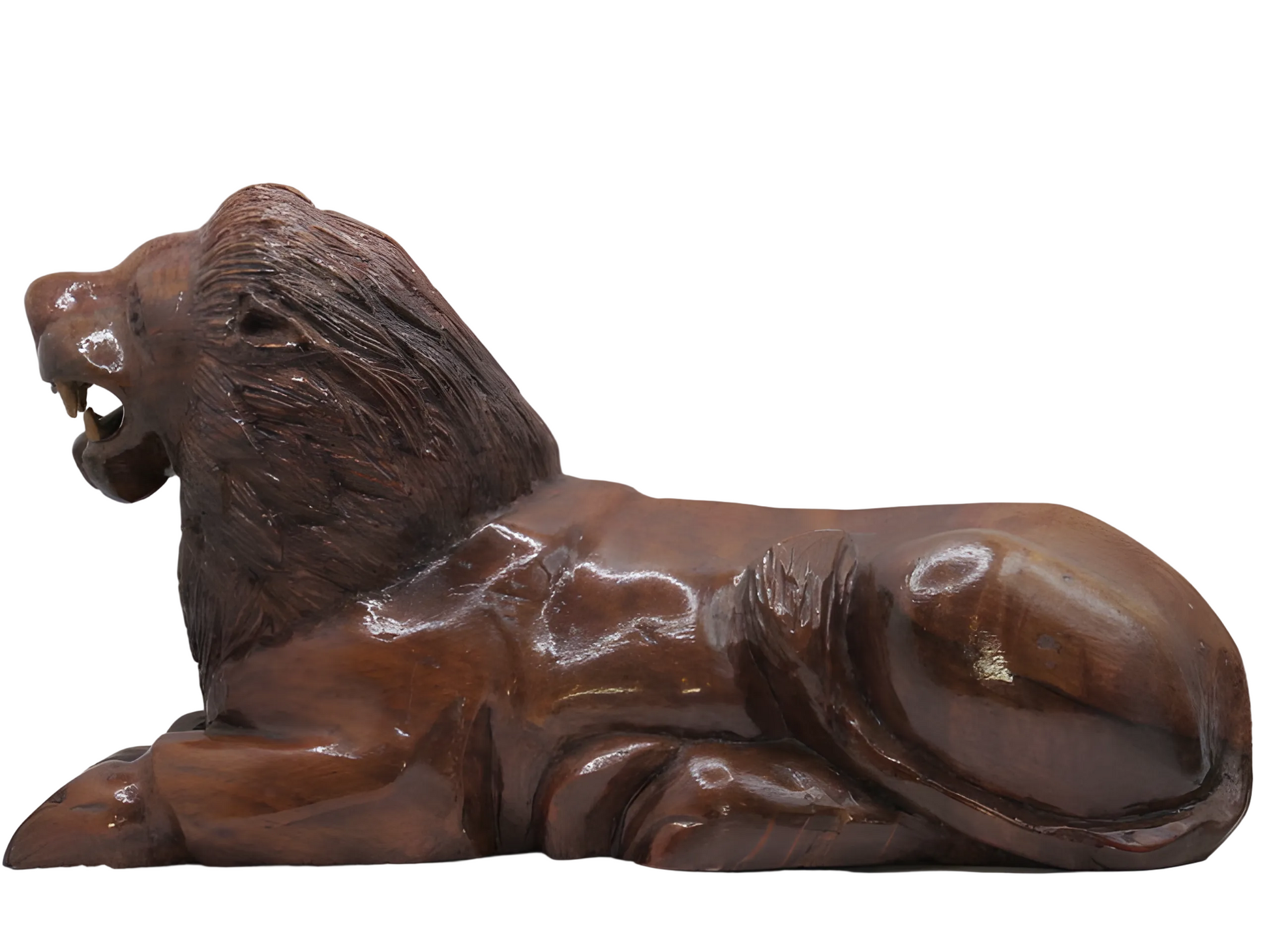 Handcarved walnut wood lion decorative figurine