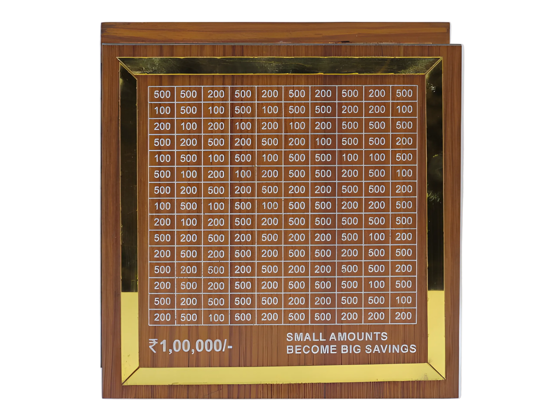 Handcrafted wooden savings tracker board for one lakh goal
