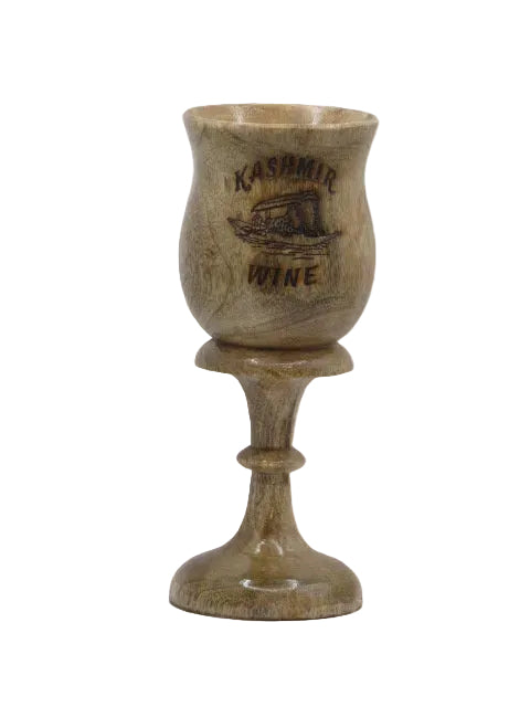 Handcrafted walnut wood wine goblet with Kashmiri shikara engraving